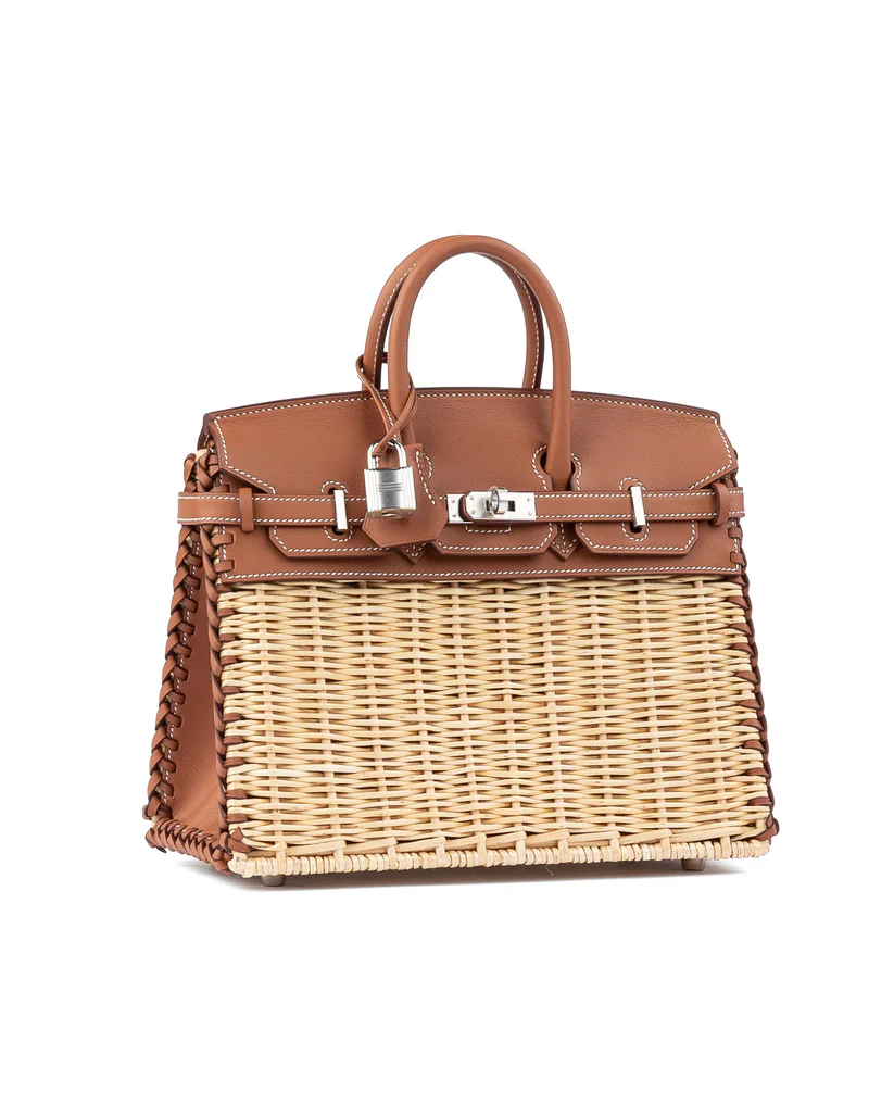 Birkin 25 Picnic Gold in Swift Leather & Osier Wicker with Palladium Hardware