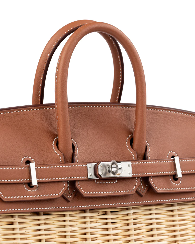 Birkin 25 Picnic Gold in Swift Leather & Osier Wicker with Palladium Hardware